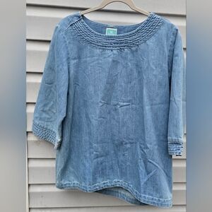 Martha Stewart Everyday Womens Denim Tunic Size M Blue 3/4 Sleeve Pullover Top M
